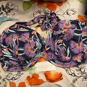 NWT Lilly & Lime purple floral bikini top sz 38H